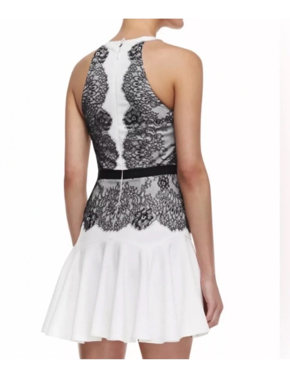 BCBGMaxAzria Ivory Dress with Black Lace Overlay - Picture 3 of 6